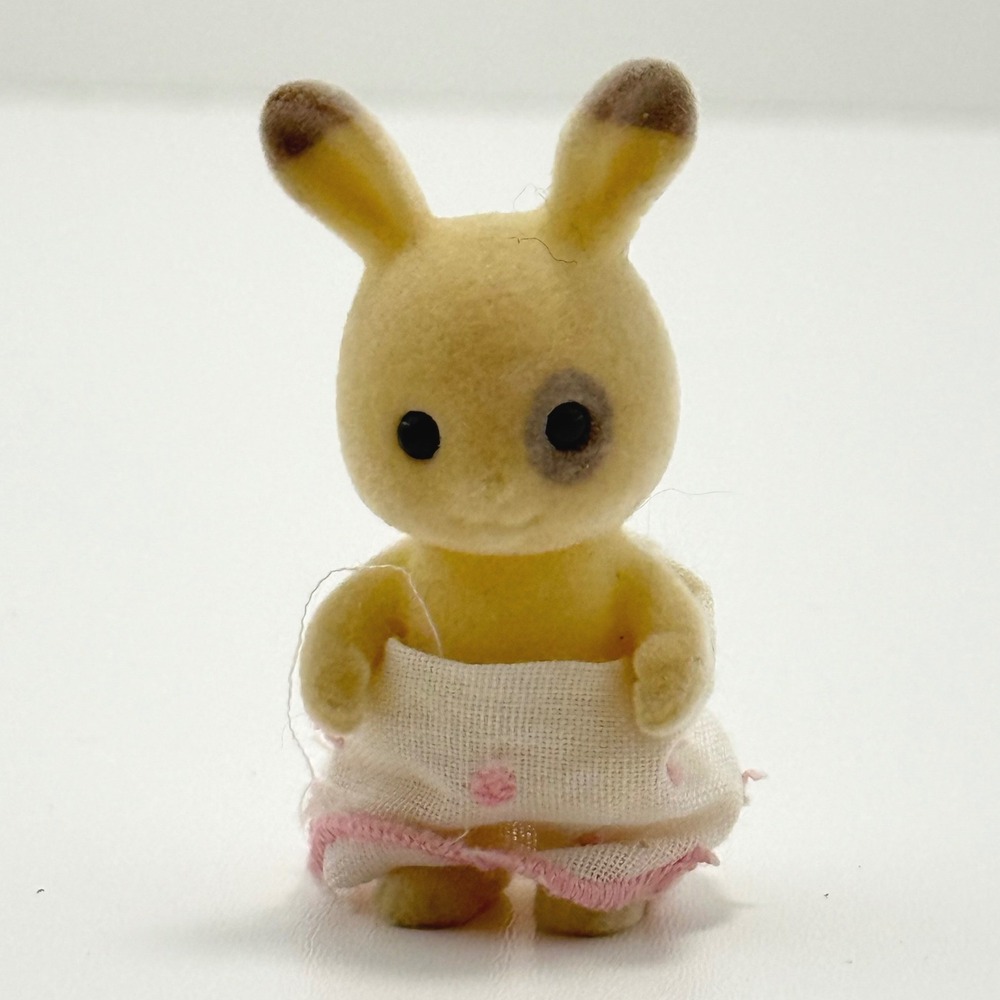 Vintage Sylvanian Families Calico Critters Corntop Bunny Baby Flocked Figure Toy